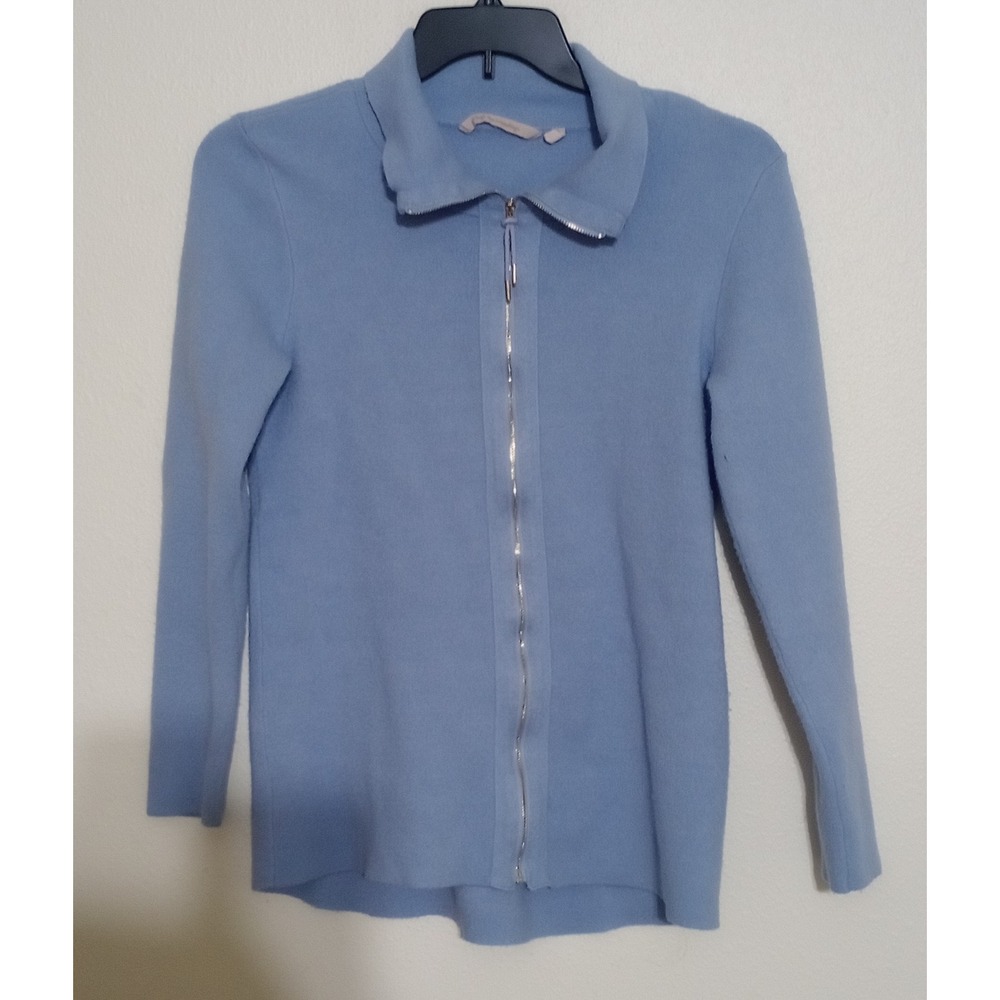 Soft Surroundings Light Blue Full Zip Collar Sweater Womens Medium Minimalist